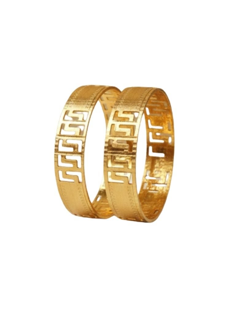 Premium Traditional Gold-Tone Bangles Set with Geometric Cutout Design – Elegant Ethnic Jewelry - Image 1